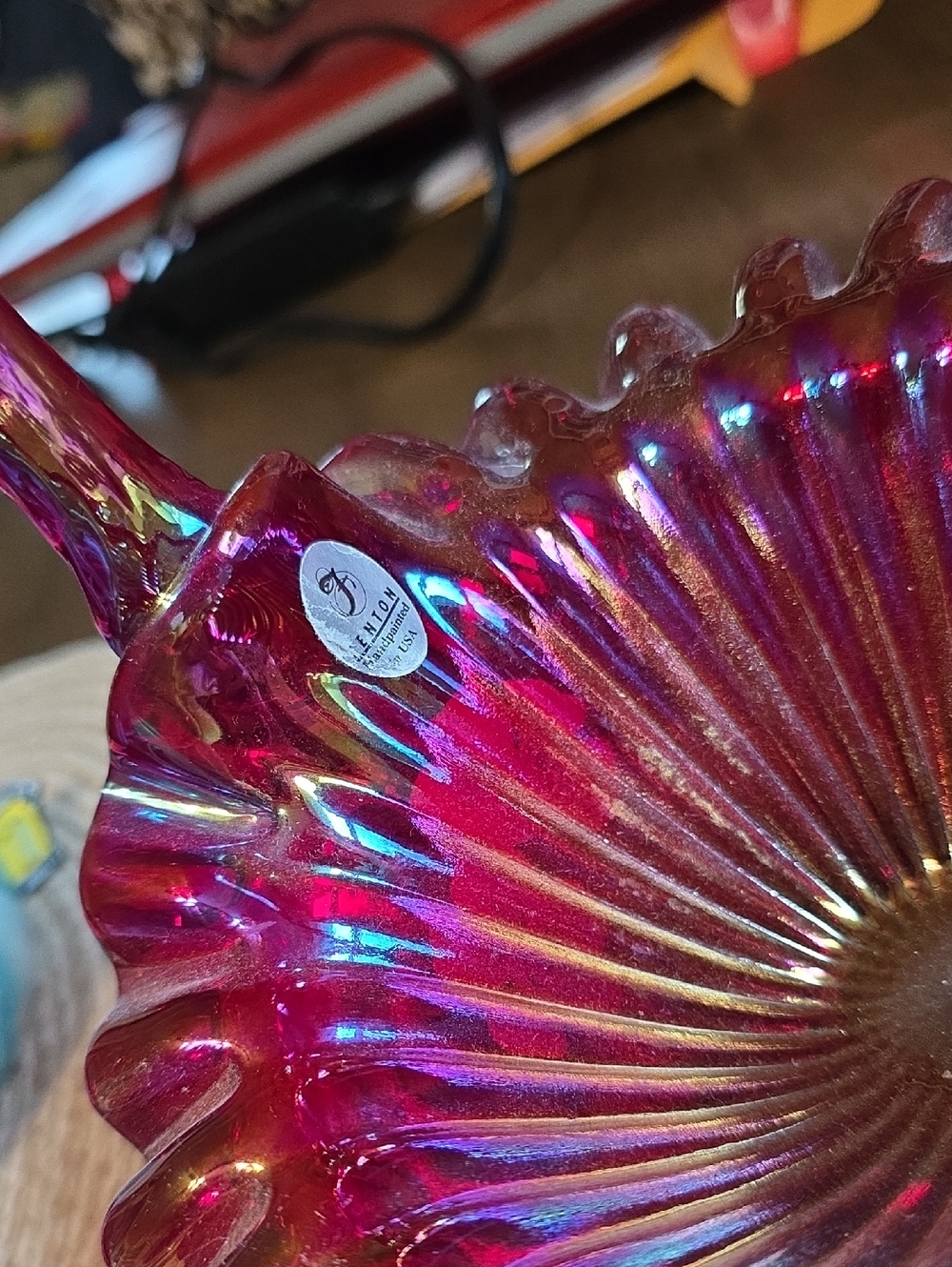 Fenton Cranberry Iridescent Carnival Glass Console Bowl